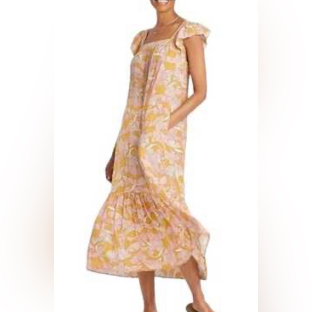 Knox Rose Pink and Yellow Floral Maxi Dress Bohemian Botanical Tropical Medium